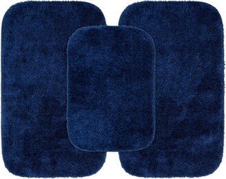 3pc Traditional Nylon Washable Bathroom Rug Set Navy