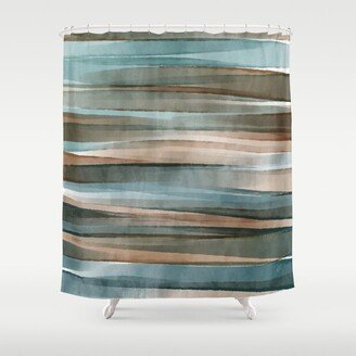 Soft Harbor blue, Teal green & Coca mocha warm brown _ abstract watercolor waves Shower Curtain