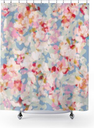 Boho Blurry Floral Shower Curtains-Light Blue Curtain - Bathroom Decor - Abstract Curtain