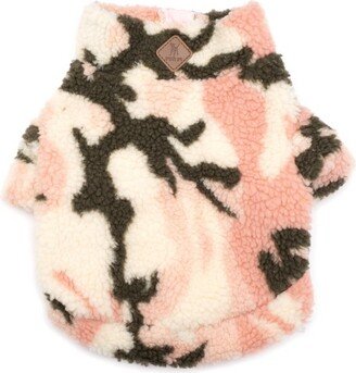 The Worthy Dog Quarter Zip Faux Shearling Pullover - Pink Camo - XS