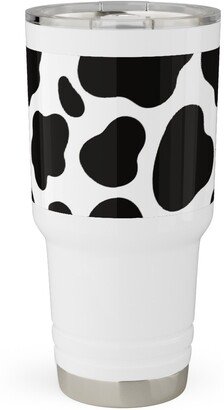 Travel Mugs: Cow Spots Pattern - Black On White Travel Tumbler, 30Oz, Black