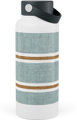 Photo Water Bottles: Stripes, Magnolia Flowers Coordinate - Rust On Blue Stainless Steel Wide Mouth Water Bottle, 30Oz, Wide Mouth, Green