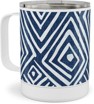 Travel Mugs: Diamond Mud Cloth -Blue Stainless Steel Mug, 10Oz, Blue