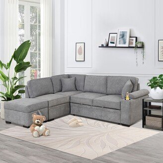 Sunmory 87.4 Sleeper Sofa Bed L-Shape Sectional Sofa Couch with Ottoman