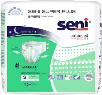 Seni Super Plus Briefs, Overnight Incontinence Protection, Unisex, Small, 12 Count, 4 Packs, 48 Total