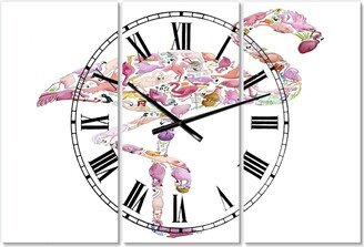 Designart Flamingo Composition of Flamingo Large Cottage 3 Panels Wall Clock - 23