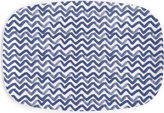 Serving Platters: Zig Zag Waves - Navy Serving Platter, Blue