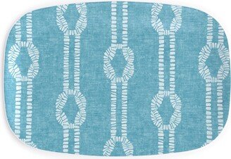 Serving Platters: Nautical Coastal Square Rope Knots - Summer Blue Serving Platter, Blue