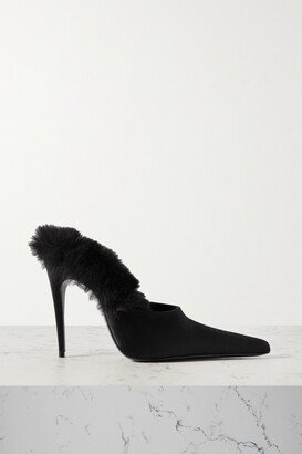 Faux Fur-lined Satin Mules - Black