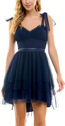 Juniors' Sweetheart-Neck Corset Tiered Mesh Fit & Flare Dress