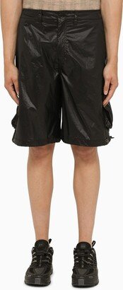 Black nylon cargo bermuda shorts