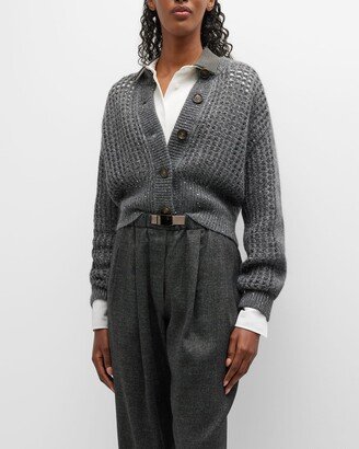 Cashmere-Blend Netted Cardigan with Lurex Detail