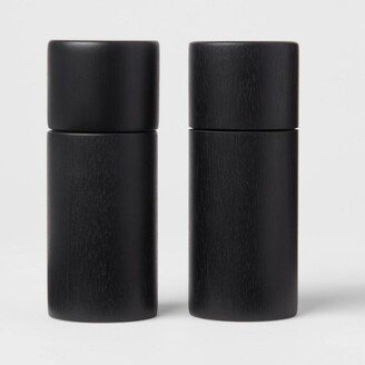 2pc Acacia Round Salt and Pepper Grinder Set Black