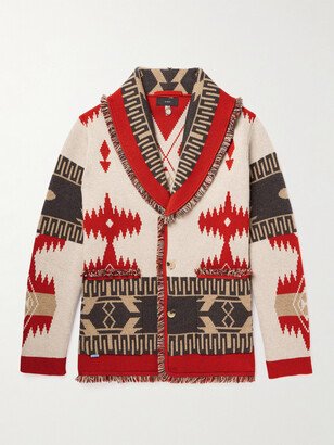 Icon Shawl-Collar Fringed Cashmere-Jacquard Cardigan