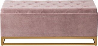 Chic Home Design kadiri Storage Bench Velvet Upholstered Tufted Seat Gold Tone Metal Base With Discrete Interior Compartment-AA