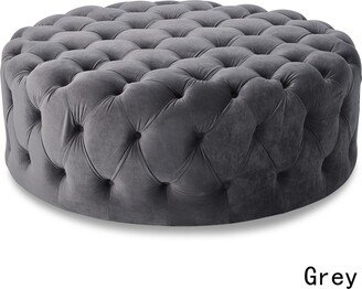 Corvus Chesterfield Round Tufted Velvet Ottoman with Casters