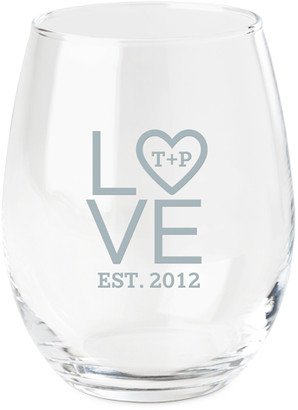 Stemless Wine Glasses: Stacked Love Initials Wine Glass, Etched Wine, White