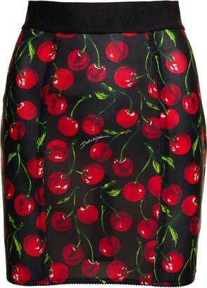 Cherry-Printed Elasticated Waistband Mini Skirt