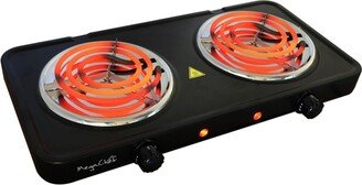 MegaChef Electric Easily Portable Ultra Lightweight Dual Coil Burner Cooktop Buffet Range in Matte Black