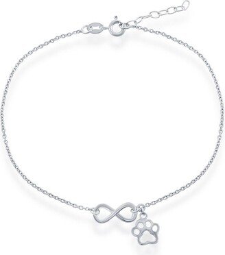 Sterling Silver Infinity with Paw Print Charm Anklet