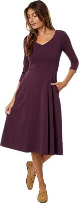 Fit-and-Flare Midi Party Dress (Winter Bloom) Women's Clothing