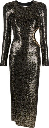 NISSA Sequin-Embellished Cut-Out Midi Dress