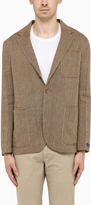 Single-breasted brown herringbone jacket