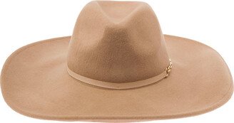 Biege Fedora Hat With Chain Detail In Wool Woman