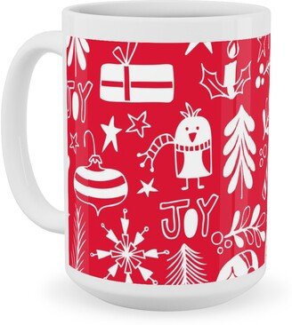 Mugs: Peace & Joy Christmas - Red Ceramic Mug, White, 15Oz, Red