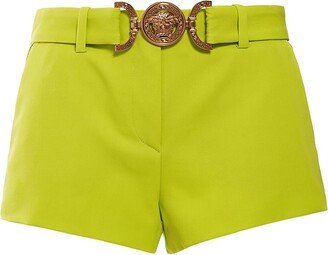 Logo belted wool twill mini shorts