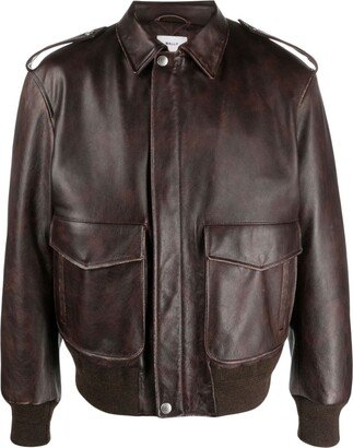 Pockets Bomber Leather Jacket