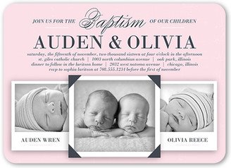 Baptism Invitations: Precious Twin Girls Baptism Invitation, Pink, Standard Smooth Cardstock, Rounded