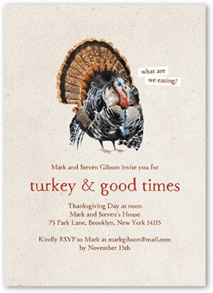 Thanksgiving Invitations: Turkey Times Fall Invitation, Beige, 5X7, Standard Smooth Cardstock, Square