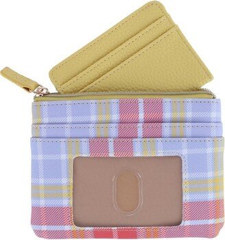 Women's Summer Plaid Printed Vegan Leather ID Coin Case, Plaid with Yellow