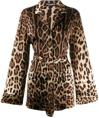 Leopard-Print Satin Pajama Shirt