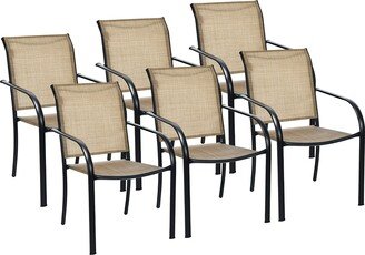 Set of 6 Patio Dining Chairs Stackable Armrest Backrest no - See details