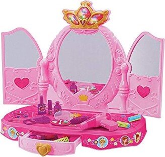 Pink Princess Pretend Play Dressing Table with Makeup Mirror - 13.8*19*5.2 inches