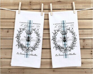 Tea Towels, Set Of 2, Blue Bee, French Country, Gift Idea, Kitchen, Bathroom