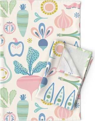 Pastel Vegetables Tea Towels | Set Of 2 - Veggie Patch By Anna Kennedy Healthy Food Kids Babies Linen Cotton Spoonflower