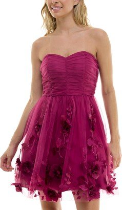 Juniors' Strapless Floral-Embroidered Fit & Flare Dress