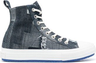 Patchwork Denim High-Top Sneakers