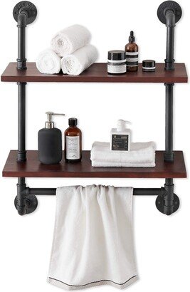 ivinta Industrial Pipe Shelving, 2-Tier Iron Pipe Shelves Industrial Bathroom Shelves with Towel bar