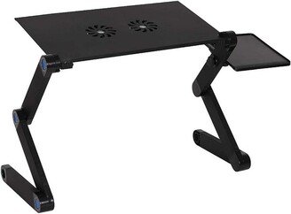 Foldable Aluminum Laptop Desk Adjustable Portable Table Stand with 2 CPU Cooling Fans and Mouse Pad - Multi