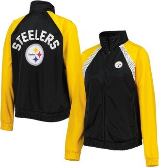 Women's G-iii 4Her by Carl Banks Black, Gold Pittsburgh Steelers Confetti Raglan Full-Zip Track Jacket - Black, Gold