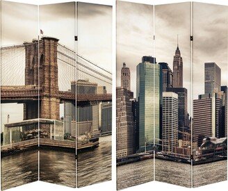 Handmade 6' Double Sided New York River Canvas Room Divider