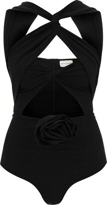 cut-out bodysuit with rose applique