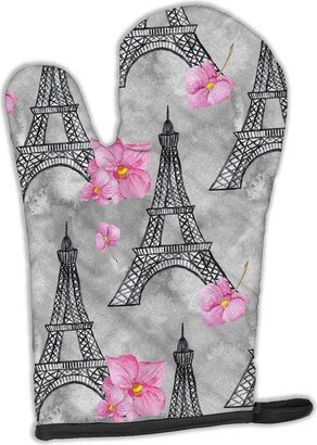 Watercolor Pink Flowers Eiffel Tower Oven Mitt