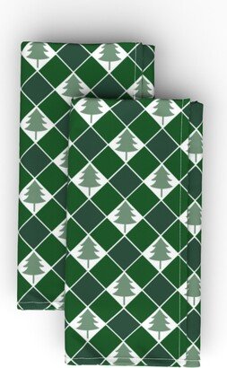 Cloth Napkins: Christmas Tree Checkers - Green Cloth Napkin, Longleaf Sateen Grand, Green