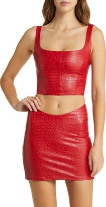 The Crocodile Collection Croc Embossed Faux Leather Corset Crop Top
