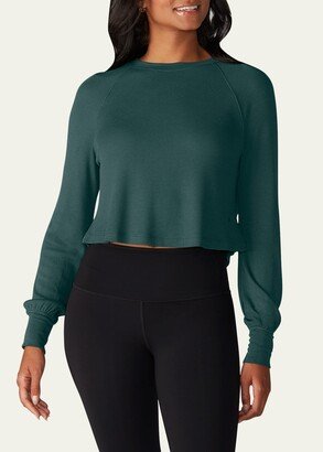 Waffle-Knit Long-Sleeve Crop Top